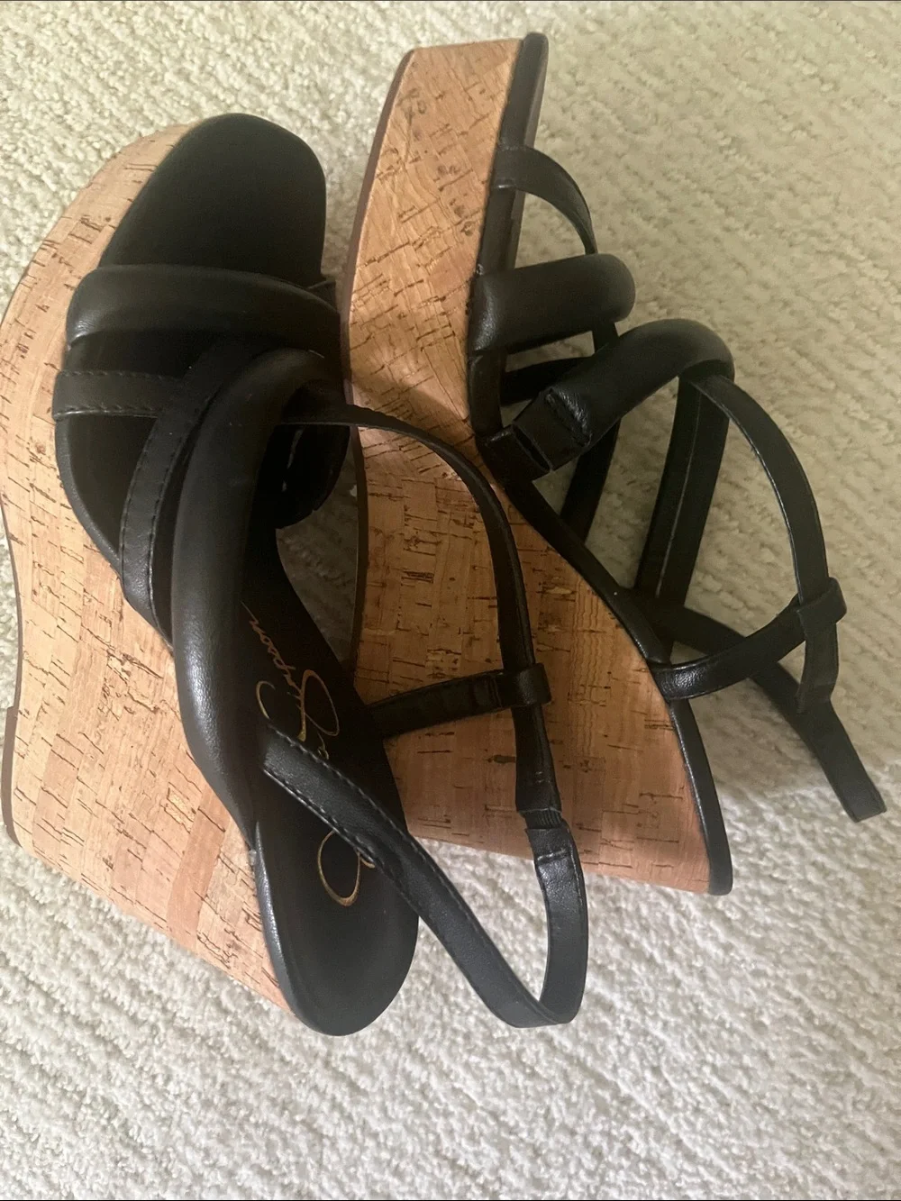 NEW Jessica Simpson Black Multi-Strap Wedge Sandals